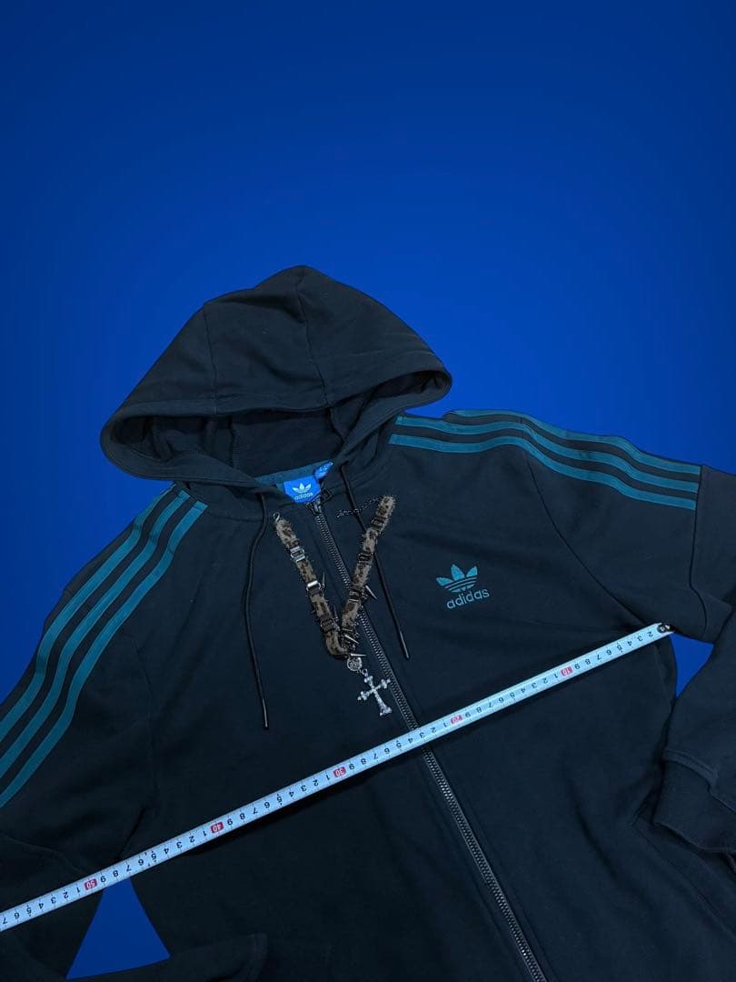 レア✴︎adidasトレフォイル刺繍Wジップ　ターコイズy2kグランジ平成ギャル