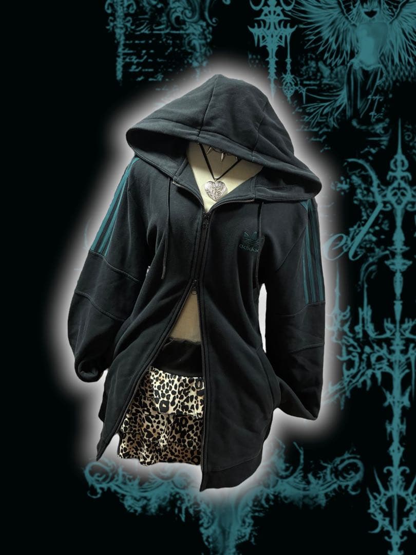 レア✴︎adidasトレフォイル刺繍Wジップ　ターコイズy2kグランジ平成ギャル