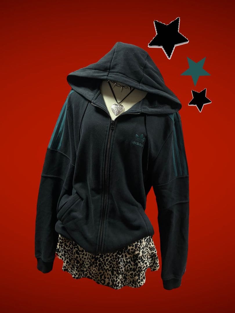 レア✴︎adidasトレフォイル刺繍Wジップ　ターコイズy2kグランジ平成ギャル