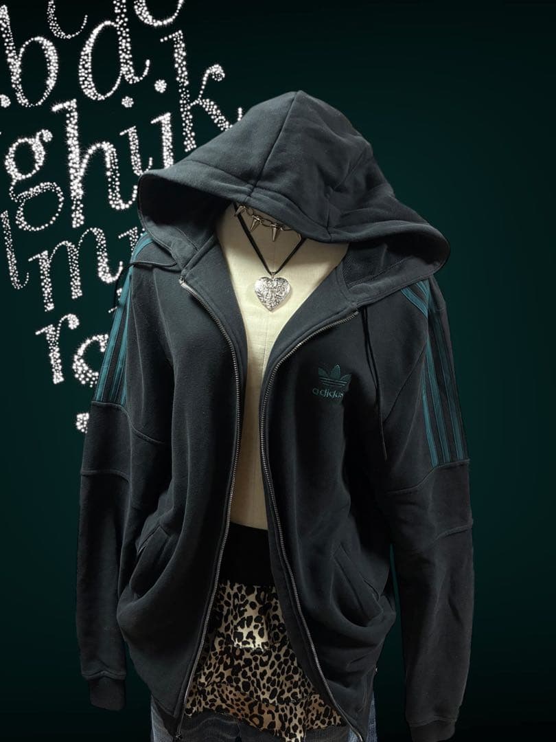 レア✴︎adidasトレフォイル刺繍Wジップ　ターコイズy2kグランジ平成ギャル