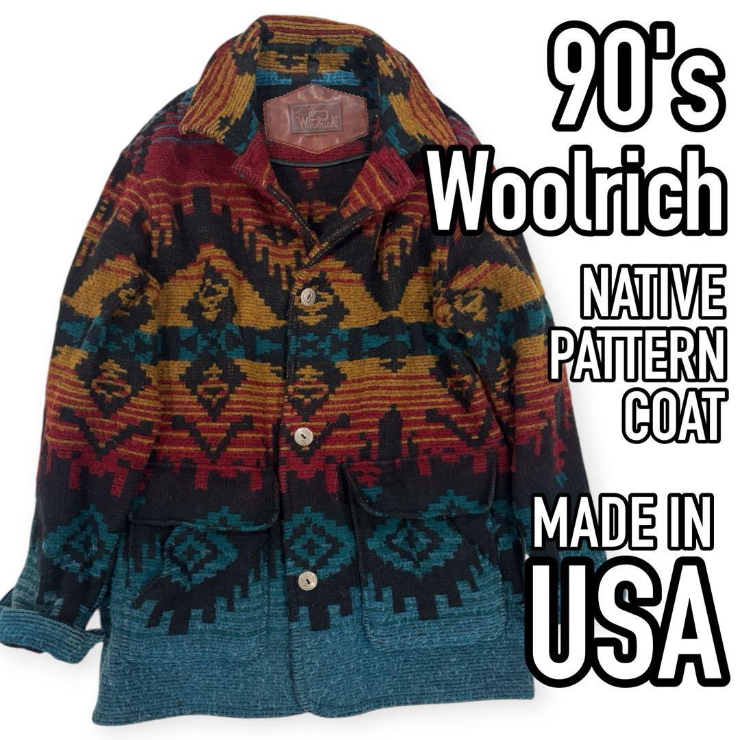 90s●USA製 ウールリッチ ネイティブ柄コート ヴィンテージ