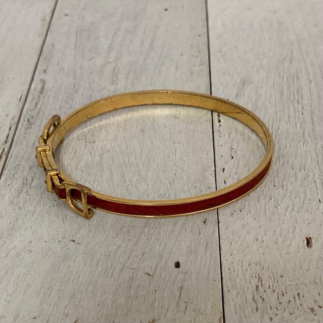 HERMES エルメス バングル レッドレザー× ゴールドカラー