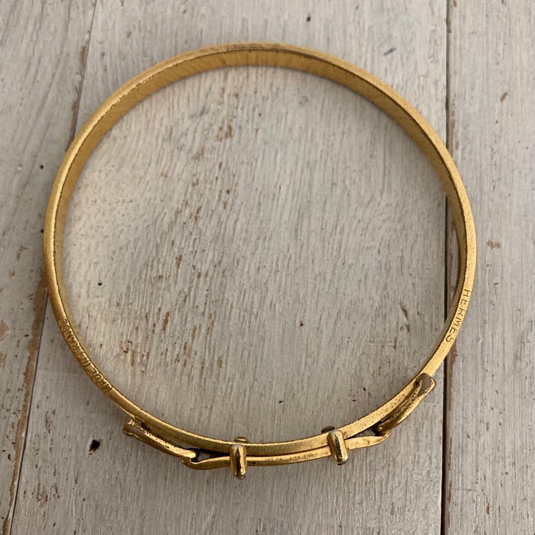 HERMES エルメス バングル レッドレザー× ゴールドカラー