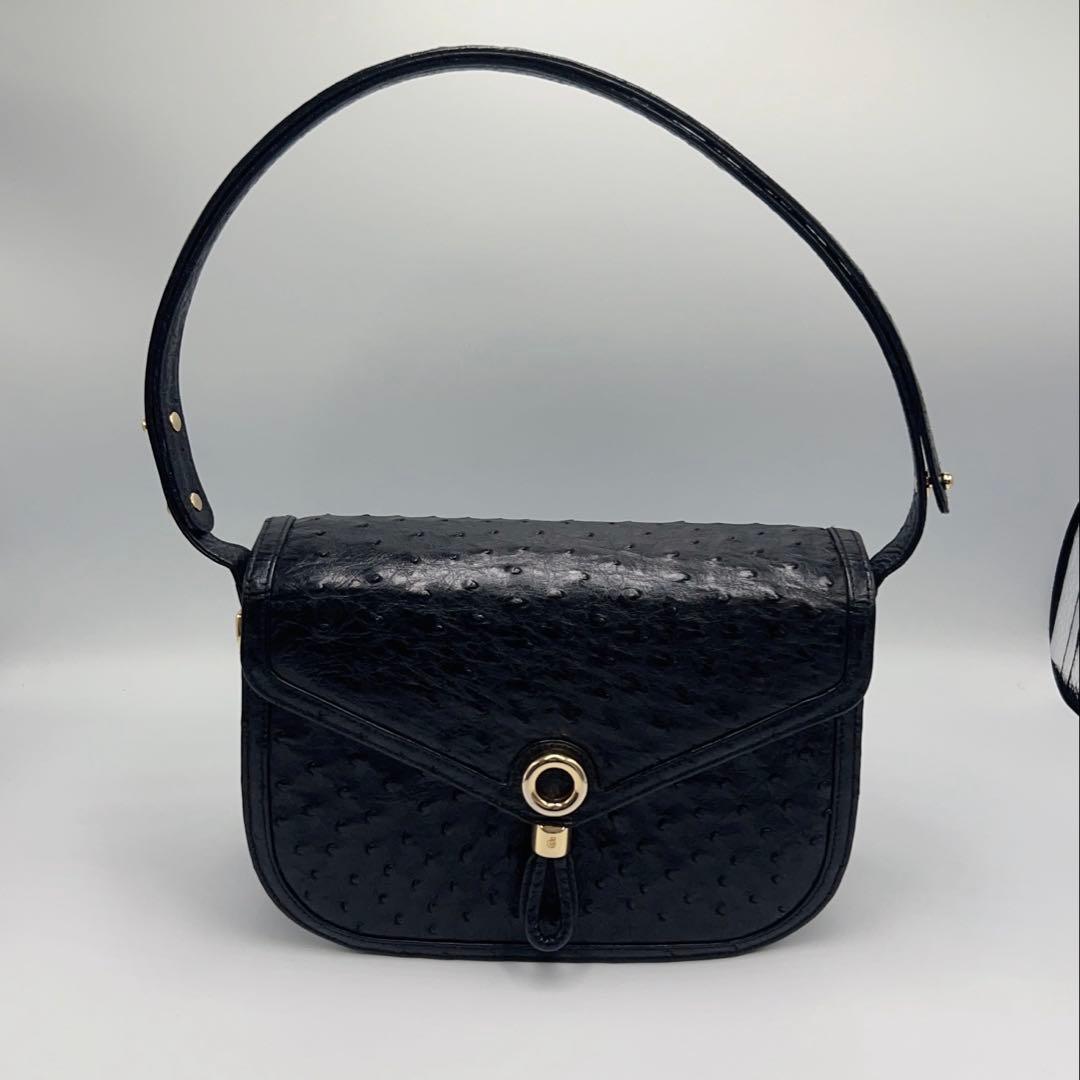 美品✨COMTESSE コンテス 2WEYショルダーバッグ　オーストリッチ　黒