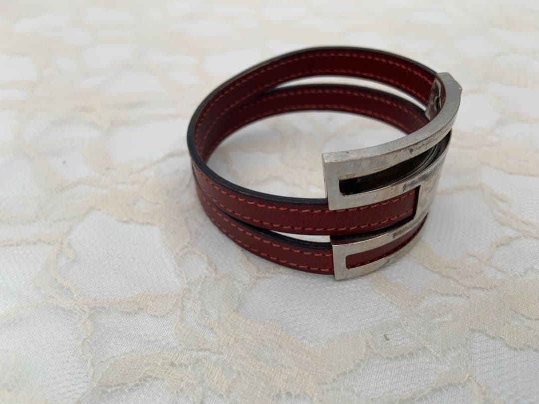 エルメス バングル プスプス シルバー レザー H ブレスレット