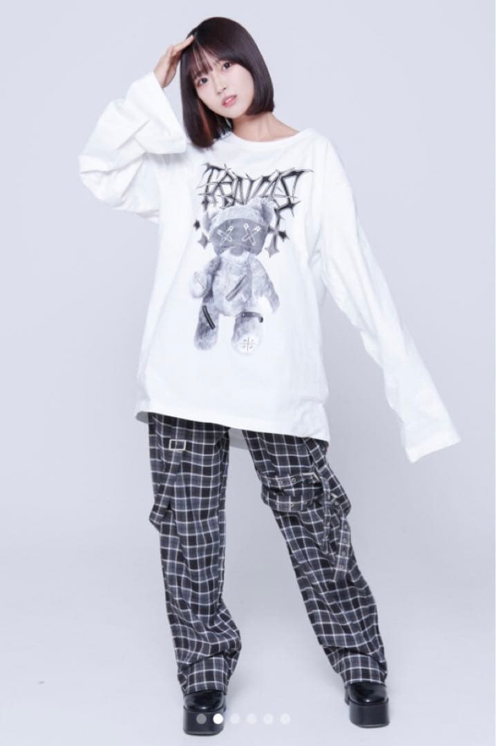 トラバストーキョー サスペンダー付きチェックカーゴパンツ