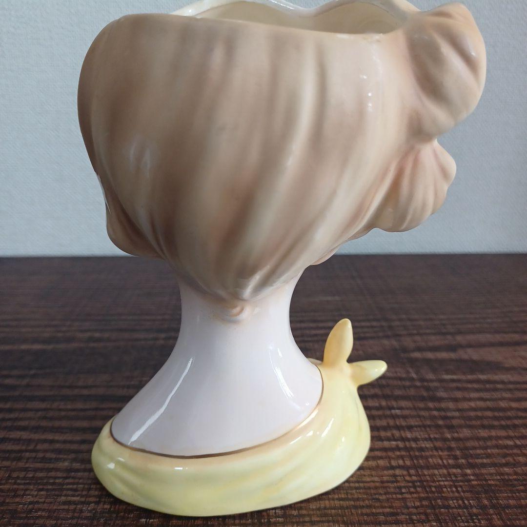 ビンテージ レディヘッドベース 陶器製置物花瓶　紫とイエローのドレス　2点セット