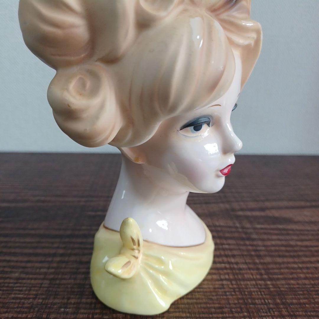 ビンテージ レディヘッドベース 陶器製置物花瓶　紫とイエローのドレス　2点セット