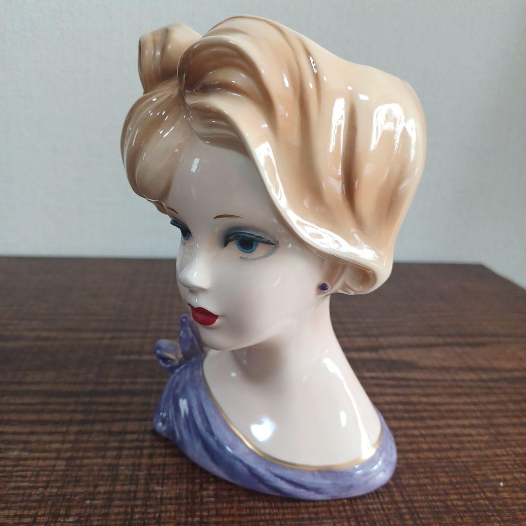 ビンテージ レディヘッドベース 陶器製置物花瓶　紫とイエローのドレス　2点セット