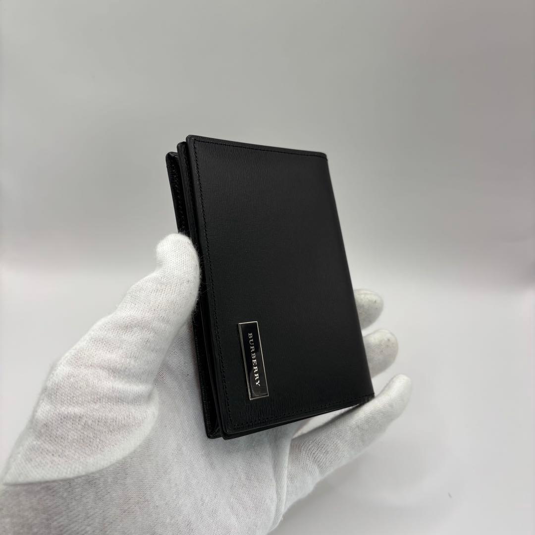BURBERRY 名刺入れ　カードケース　ブラック　プレート　シルバー　レザー