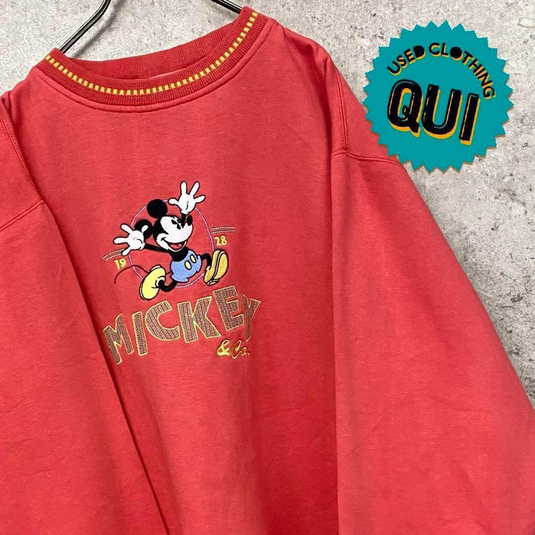 レア90s USA古着◯ディズニー ミッキー刺繍スウェットトレーナー メンズL