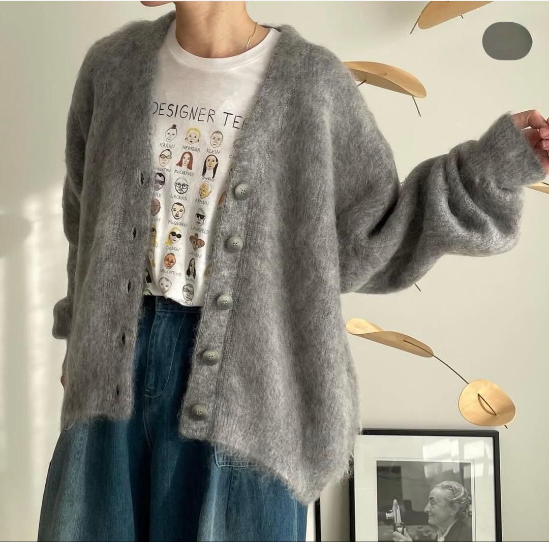 ARGUE アーギュ モヘヤ混 ニットカーディガン グレー