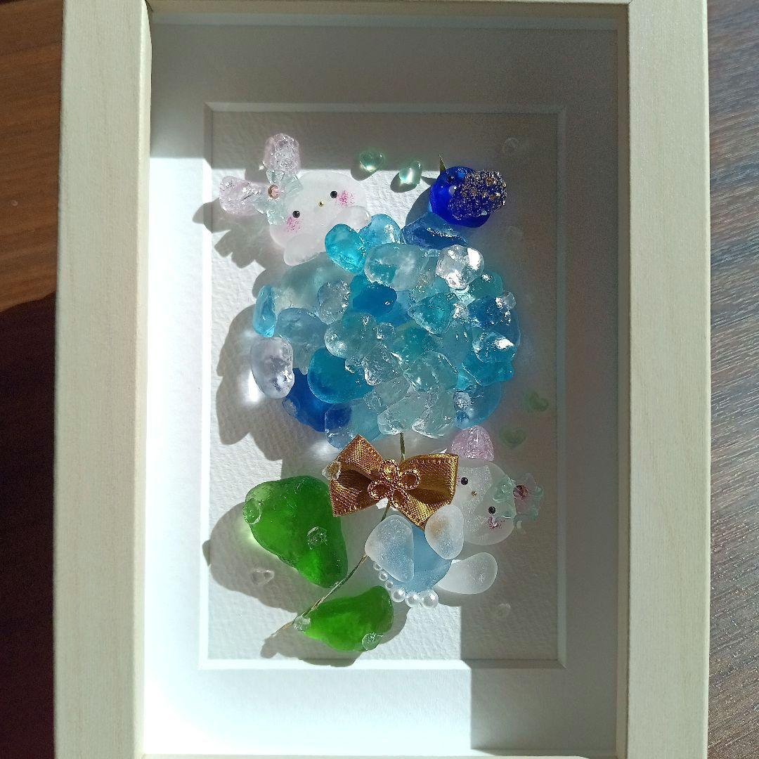シーグラスアート　♡紫陽花のお花で夢飛行BIG♡