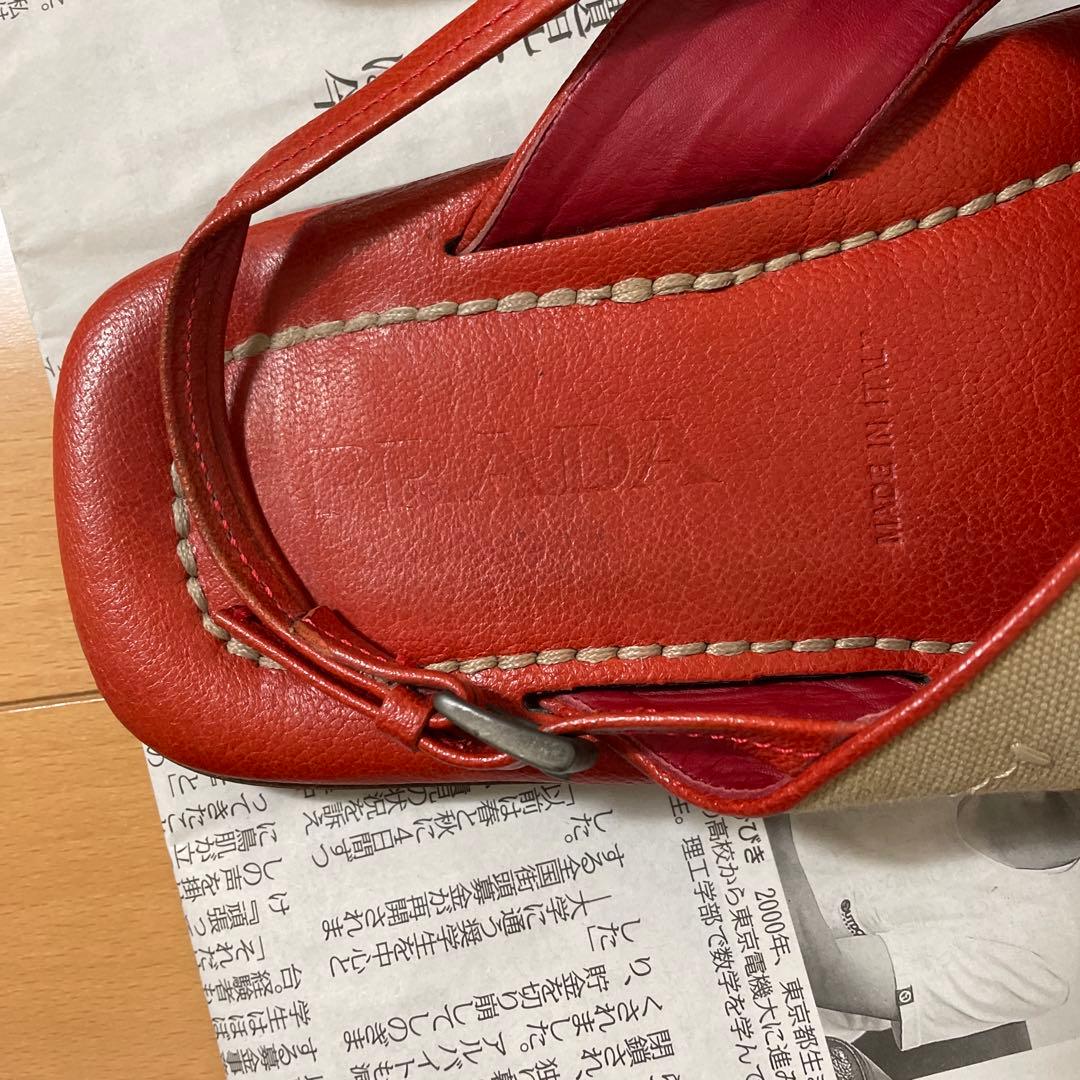 正規品　PRADA プラダ　レザー ストラップ サンダル 7.5 7 1/2