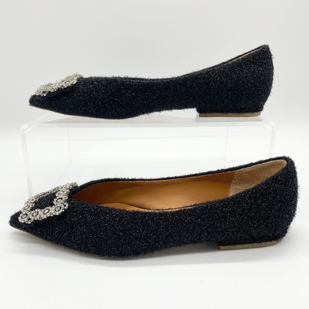 PIPPICHIC ピッピシック フラットシューズ ビジュー 黒 24.0cm