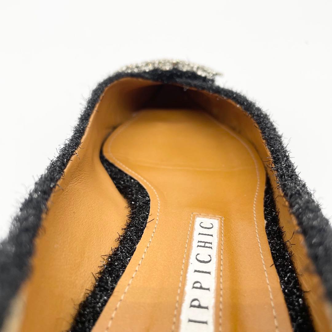 PIPPICHIC ピッピシック フラットシューズ ビジュー 黒 24.0cm