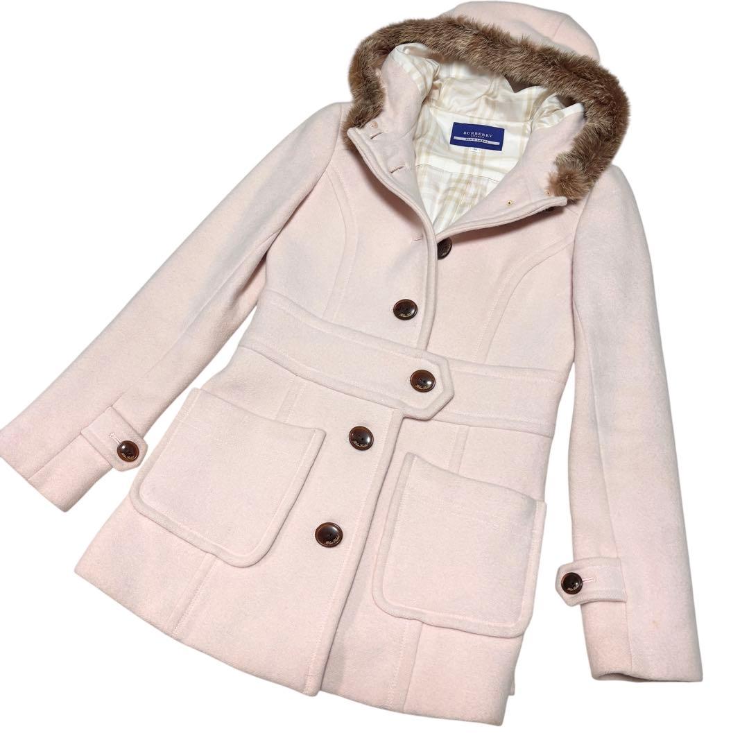 美品 BURBERRY バーバリ アンゴラ カシミヤ コート ノバチェック M