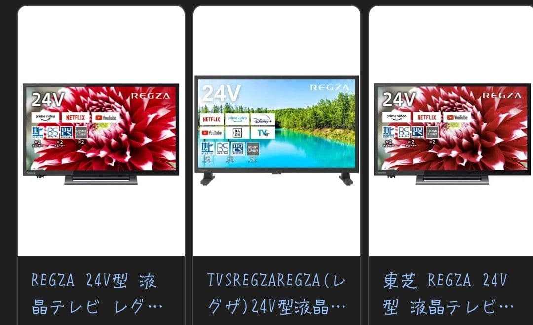 REGZAテレビ24型(リモコン用電池、取り扱い説明書付)