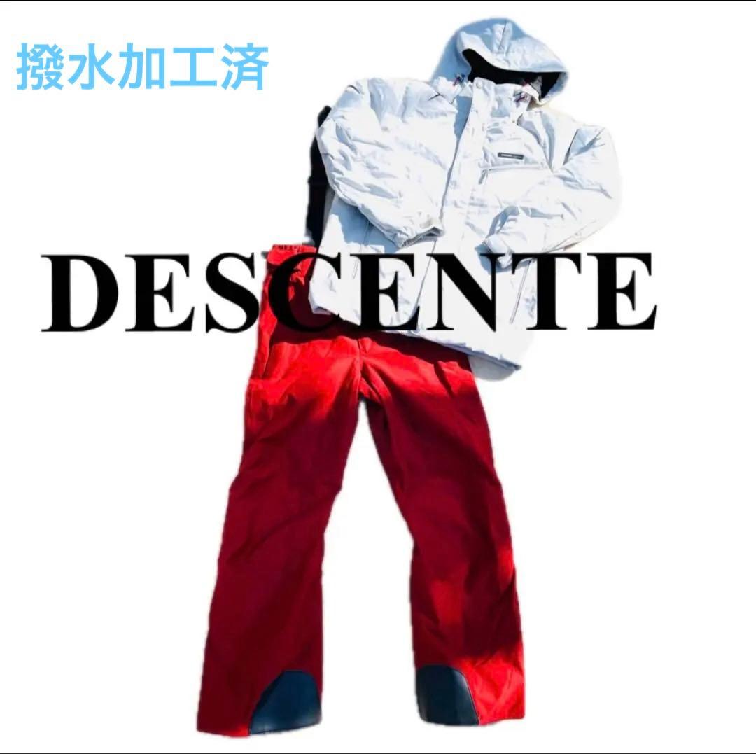 美品DESCENTEデサント スキーウェア上下 ホワイト/レッド Mサイズ