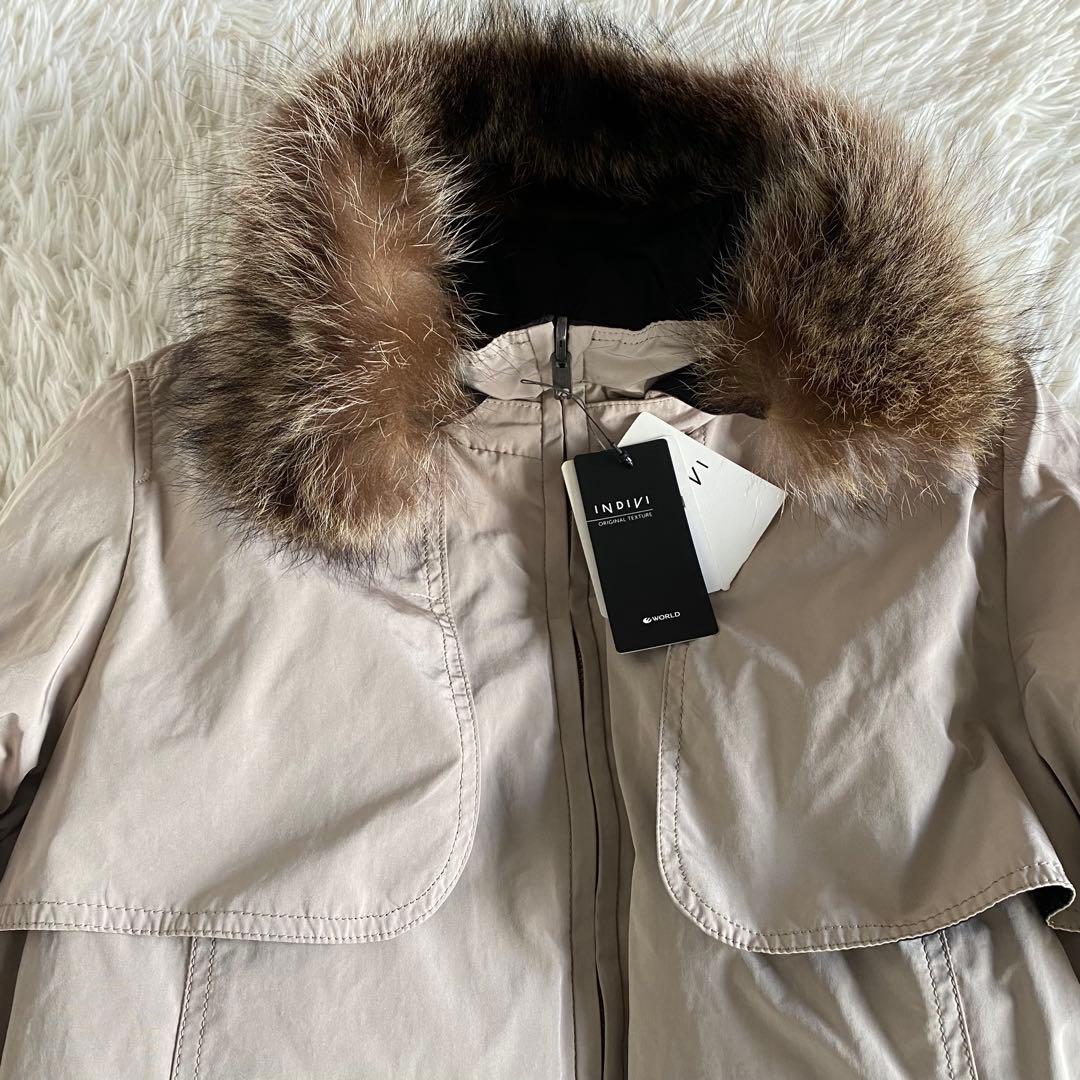 【未使用】インディビ　リバーシブルラクーンファーダウンコート　ファー取外可　L