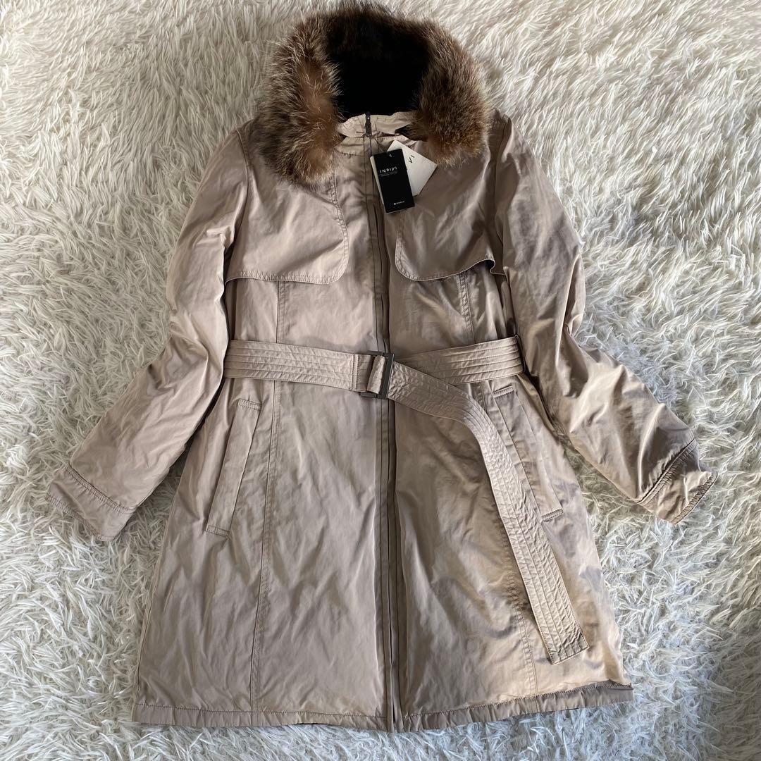 【未使用】インディビ　リバーシブルラクーンファーダウンコート　ファー取外可　L