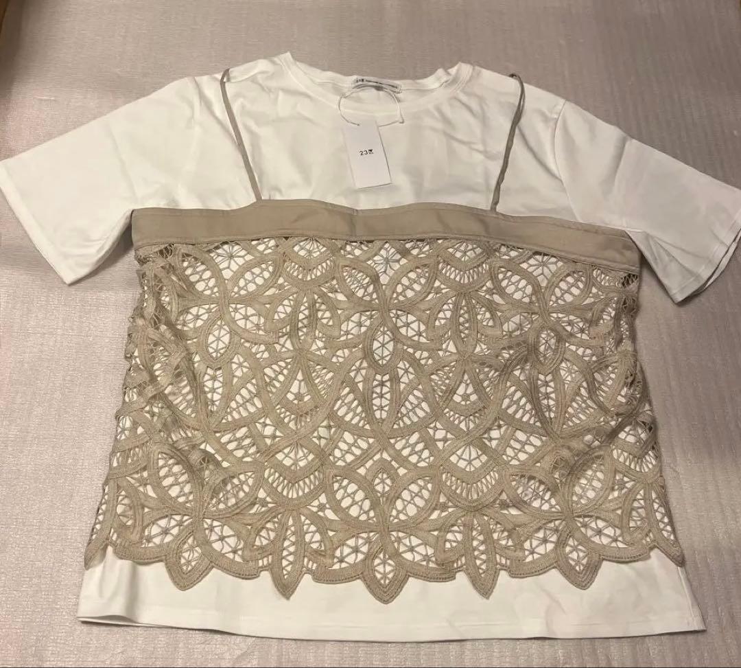 新品タグ付き！23区 レースキャミソール付き カットソー ホワイト