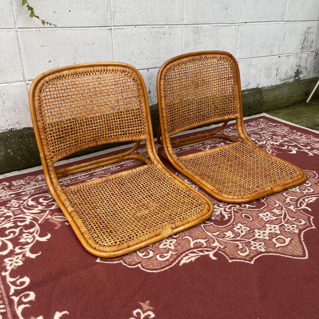 2点セットさ◾️古家具 ビンテージ品 籐ラタンフレーム 座椅子 ナチュラル天然素材