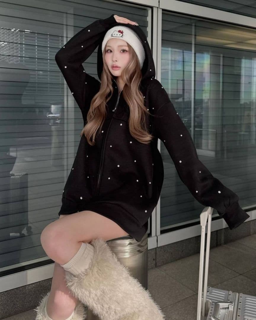 ダーリッチ DDロゴビジュージップパーカー ♡DD 黒