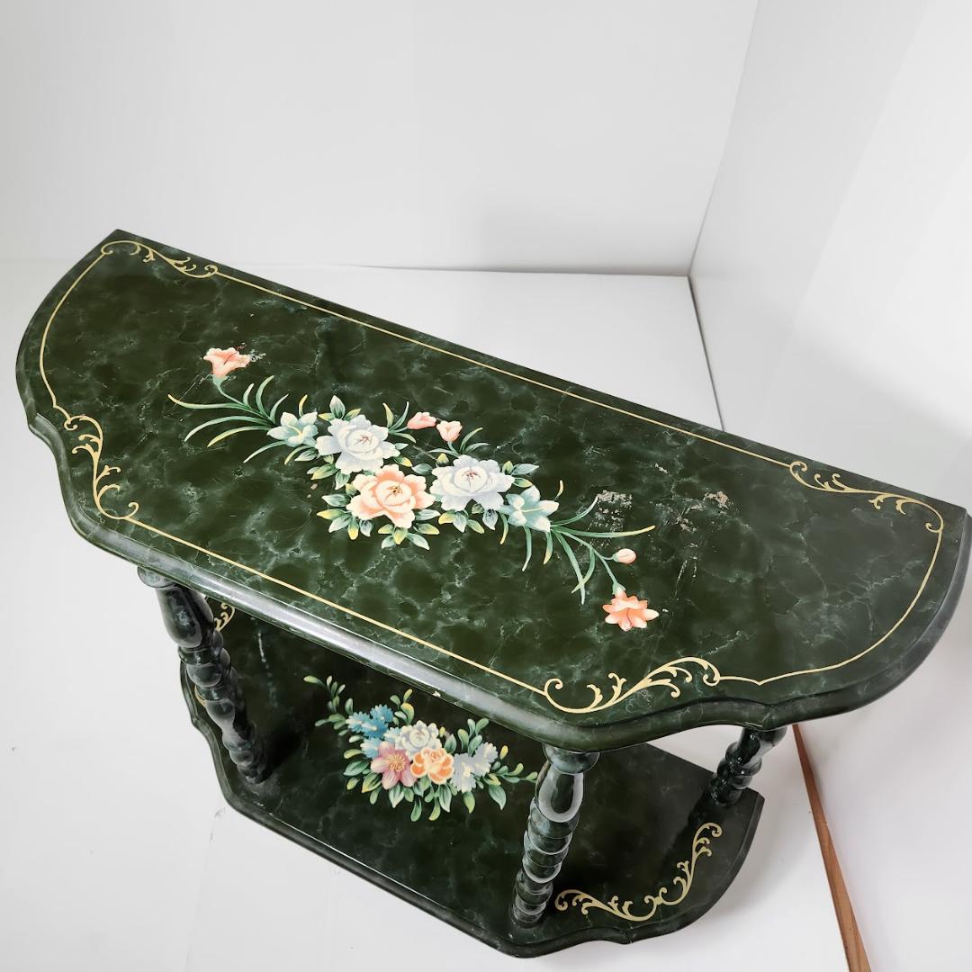 花柄ペイント アンティーク風コンソールテーブル 洋風クラシック家具