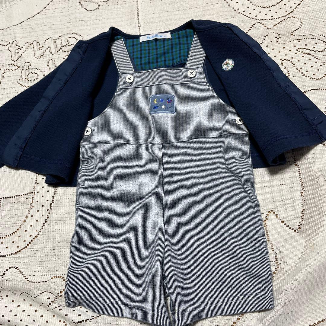 専用☆美品☆ファミリア☆ネイビー トップス　オーバーオール ☆80