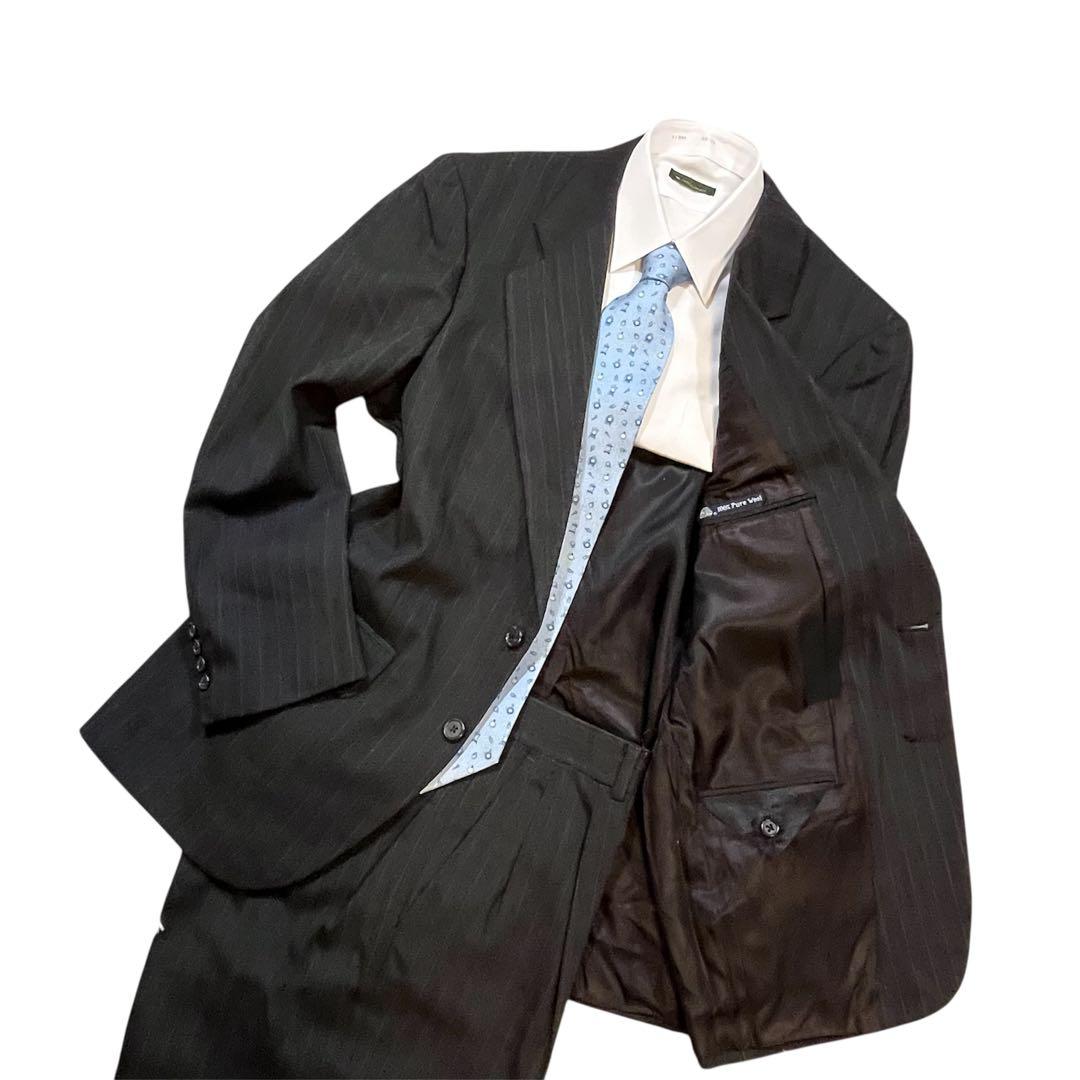 【極美品】バーバリーズ ストライプ ビジネススーツ アメリカ製 M グレー