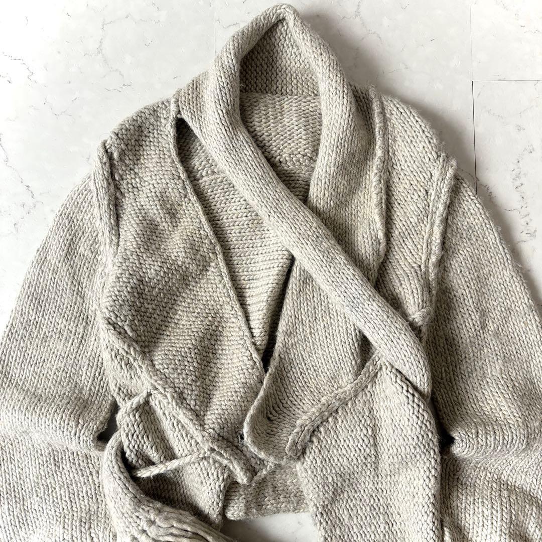 ワイズ Y's レッドレーベル ウールリネン 変形 ニットカーディガン グレー