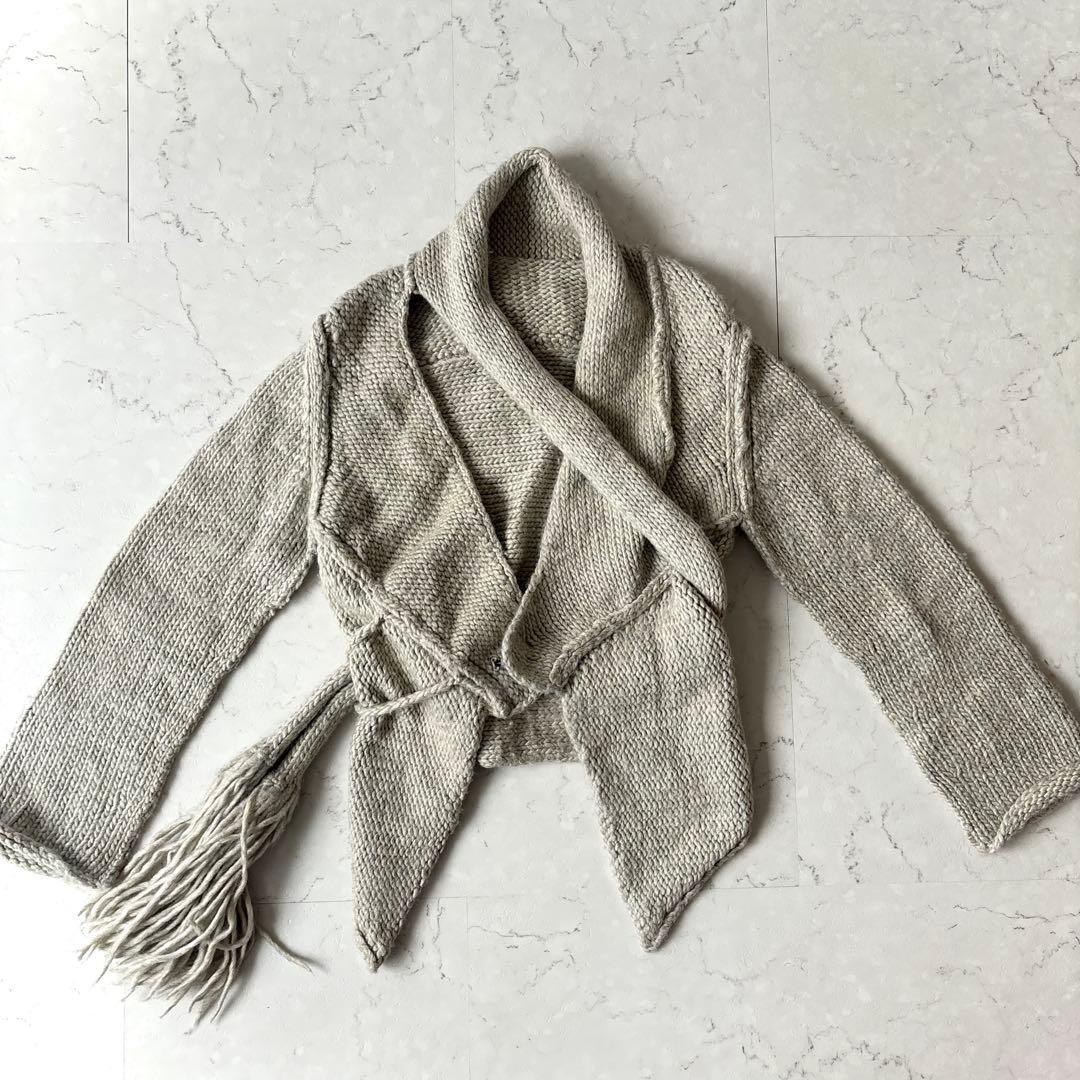 ワイズ Y's レッドレーベル ウールリネン 変形 ニットカーディガン グレー