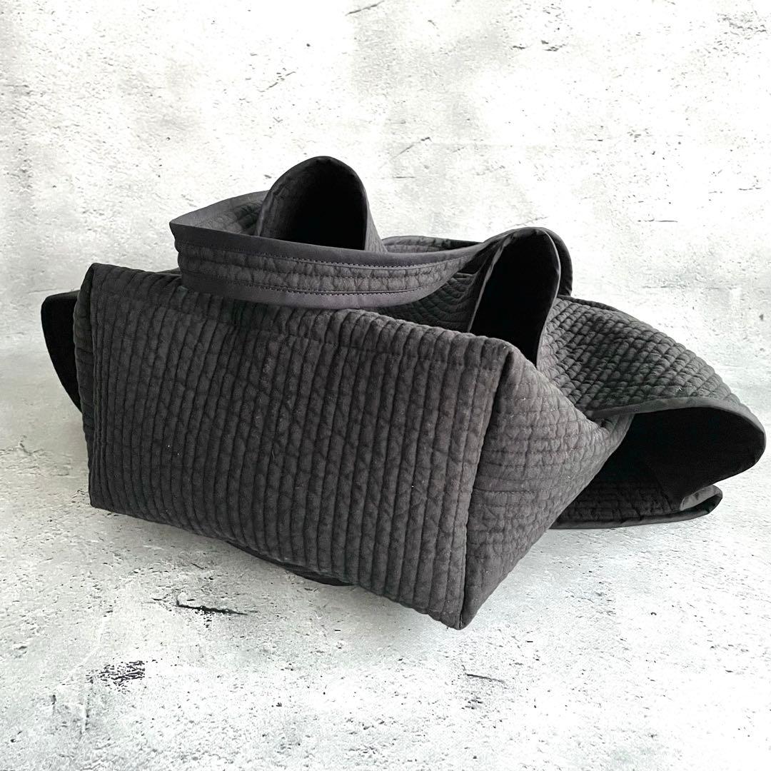 フレアフリル付きトートバッグ（L）　2way ヌビバッグ　ブラック　ハンドメイド