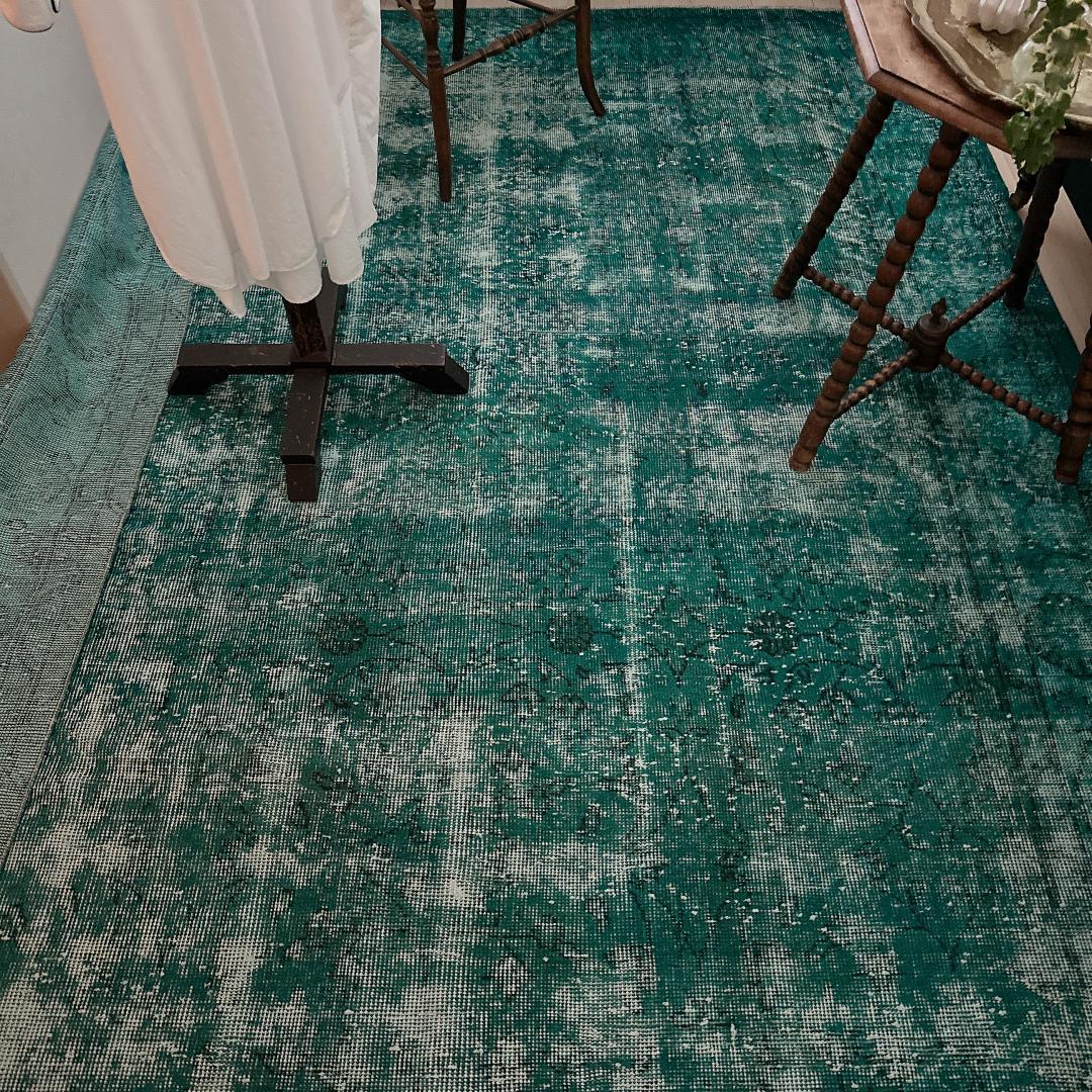 トルコ製ヴィンテージラグ981 超大判 ダークターコイズブルー オーバーダイ