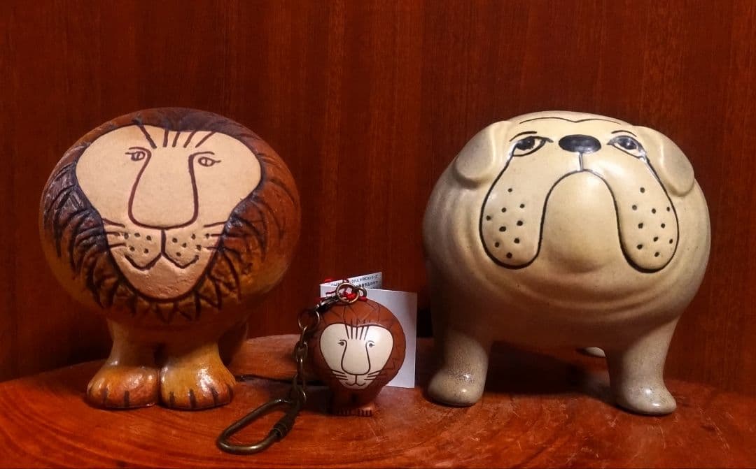 リサラーソン ライオン＆ケンネルブルドッグ＆ライオンキーホルダー 美品