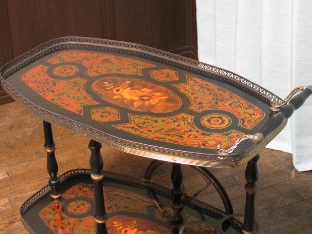 イタリア製 象嵌細工 クラシック トローリーワゴン/キッチンワゴン/ワインラック