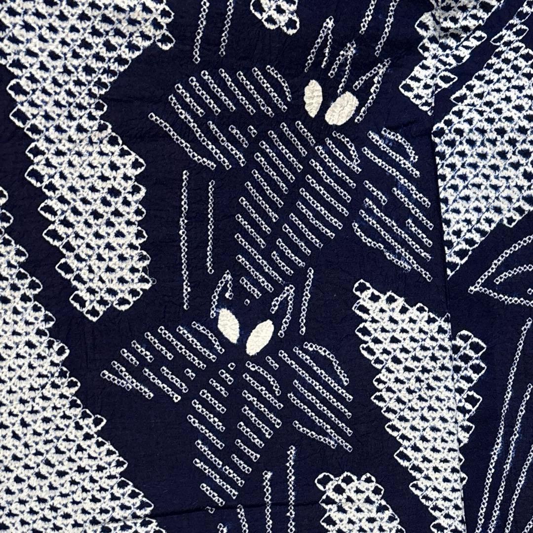 浴衣【有松絞り】白紺色 女性用 木綿 夏用 総絞り 有松鳴海絞り 菖蒲柄 藍染