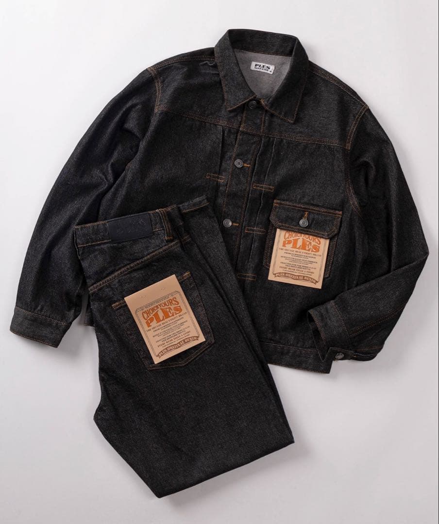 デニムセットアップ PLES Trucker JACKET & PANTS 黒