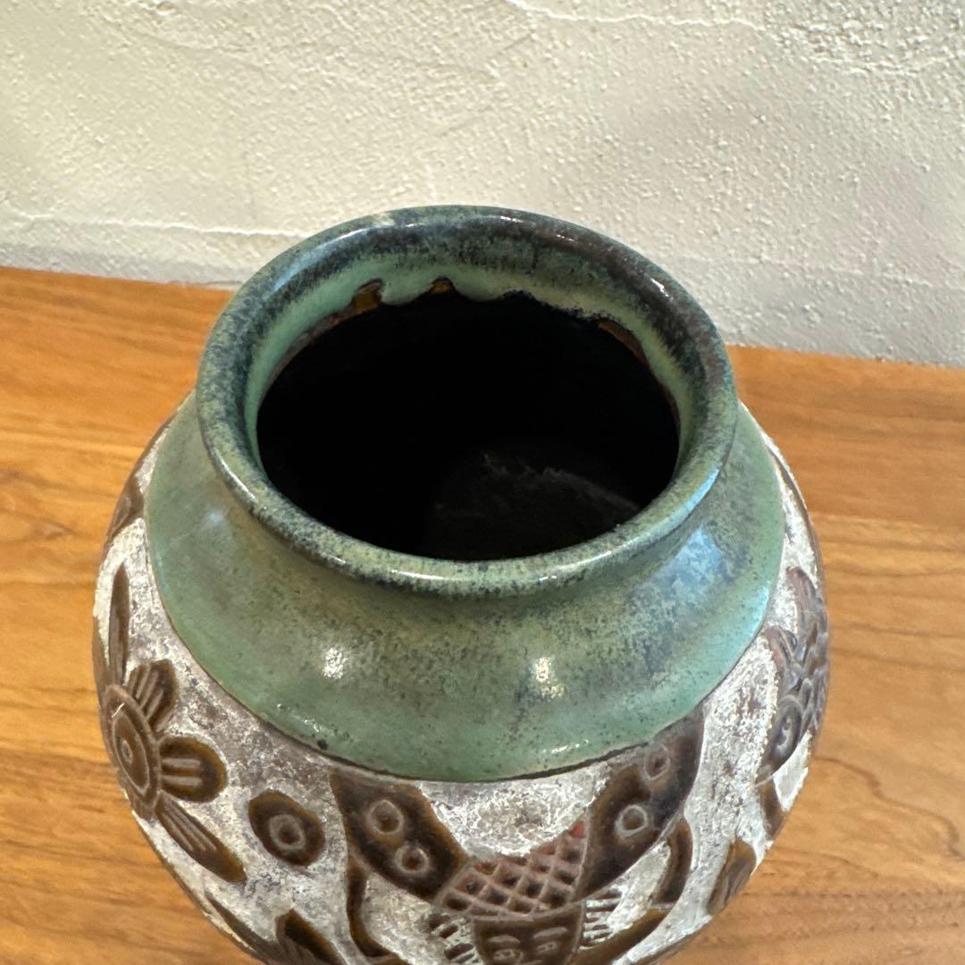 琉球古典焼 壺 花瓶 エジプト紋 魚紋