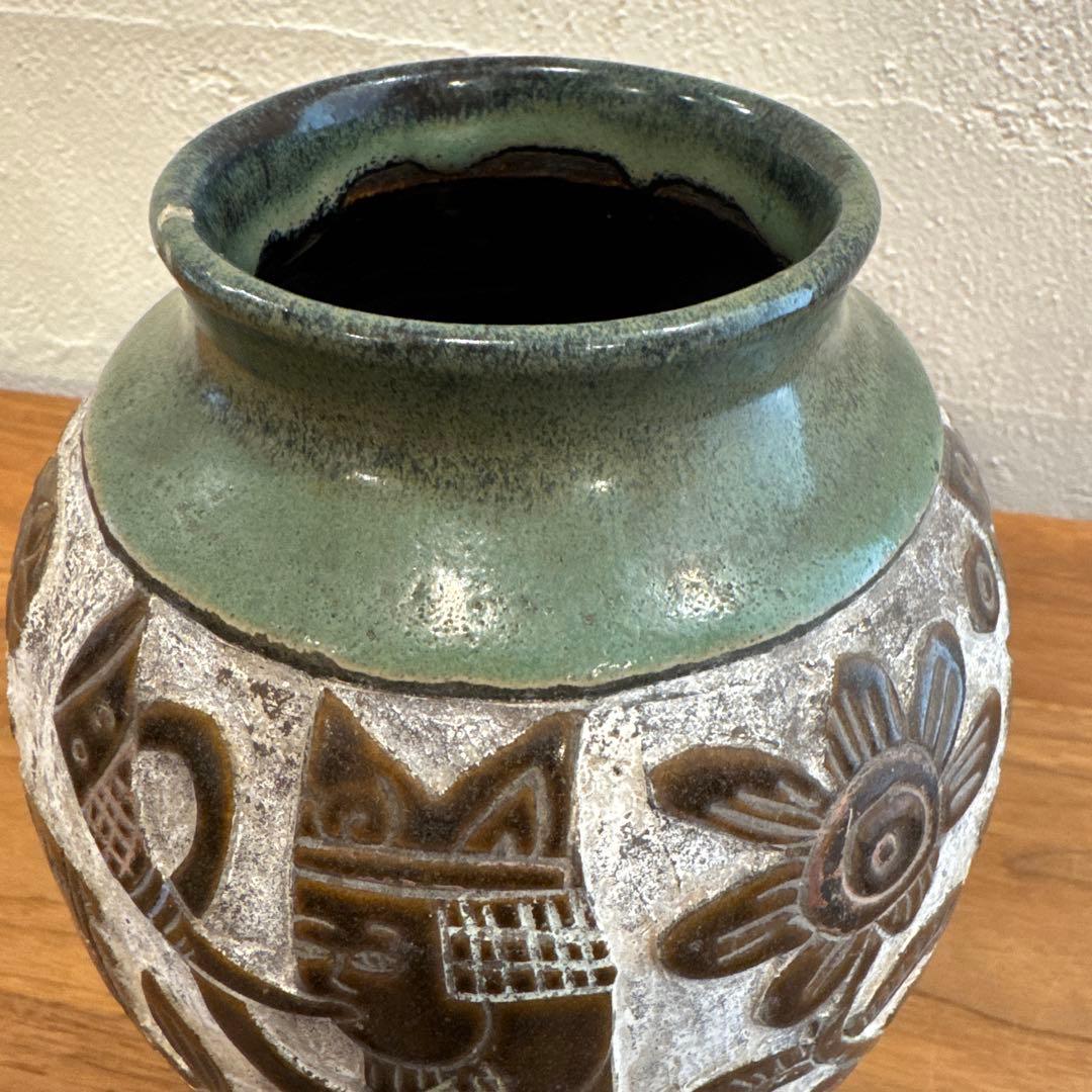 琉球古典焼 壺 花瓶 エジプト紋 魚紋