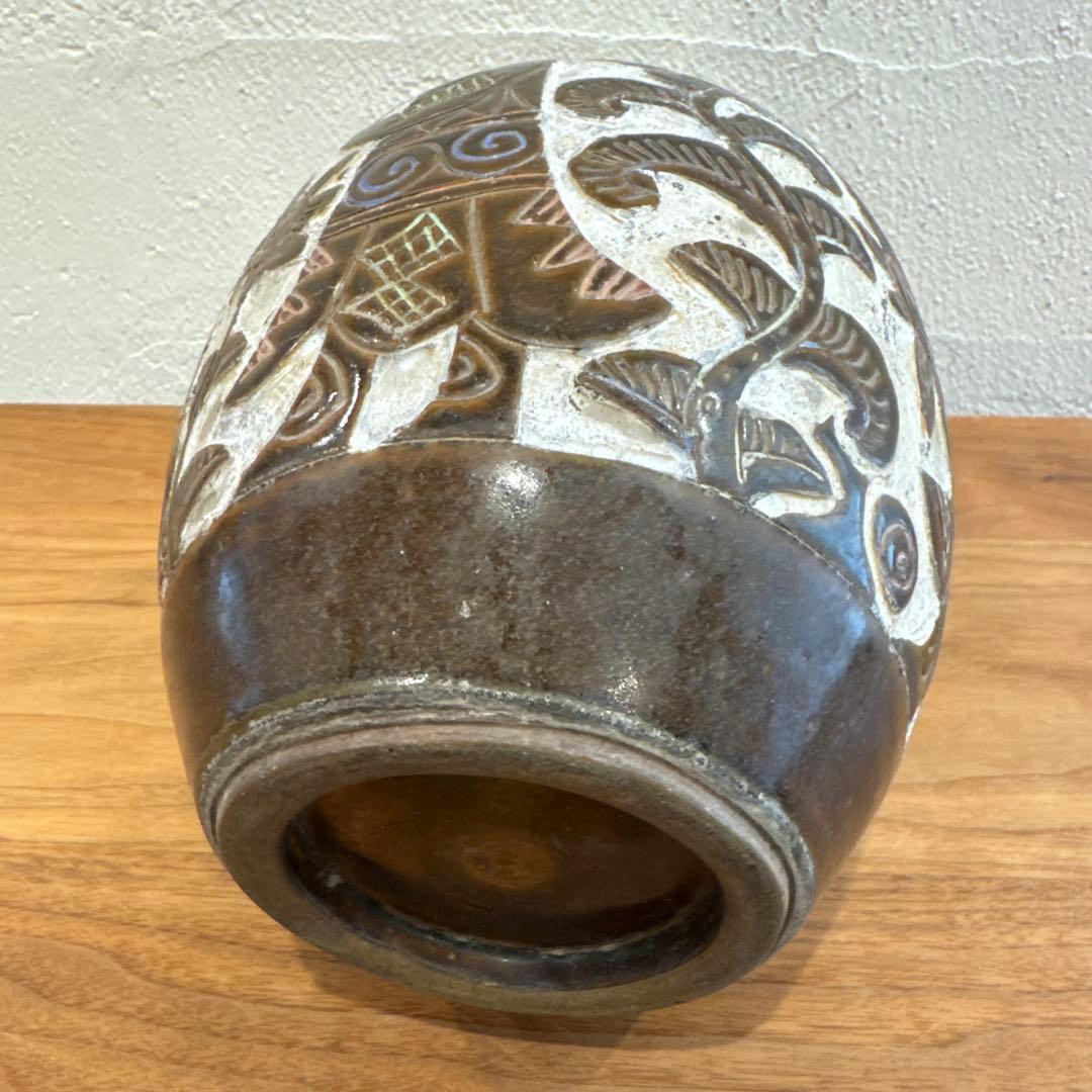 琉球古典焼 壺 花瓶 エジプト紋 魚紋