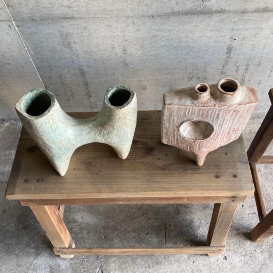 みゆき⁇ 花器 花瓶 フラワーベース 置物 オブジェ 陶器 モダン ３点 レトロ