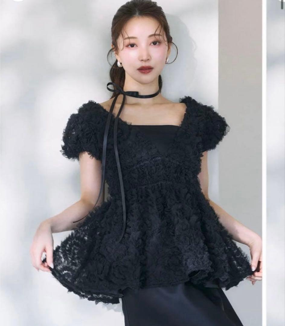 poláura フラワーペプラムバックリボンチュニック