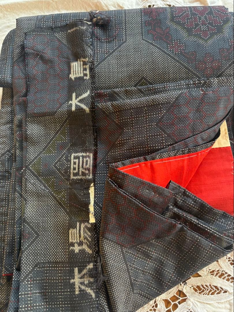 2-17大島紬リメイク　大島紬ロングワンピース　大島紬ジャンパースカート