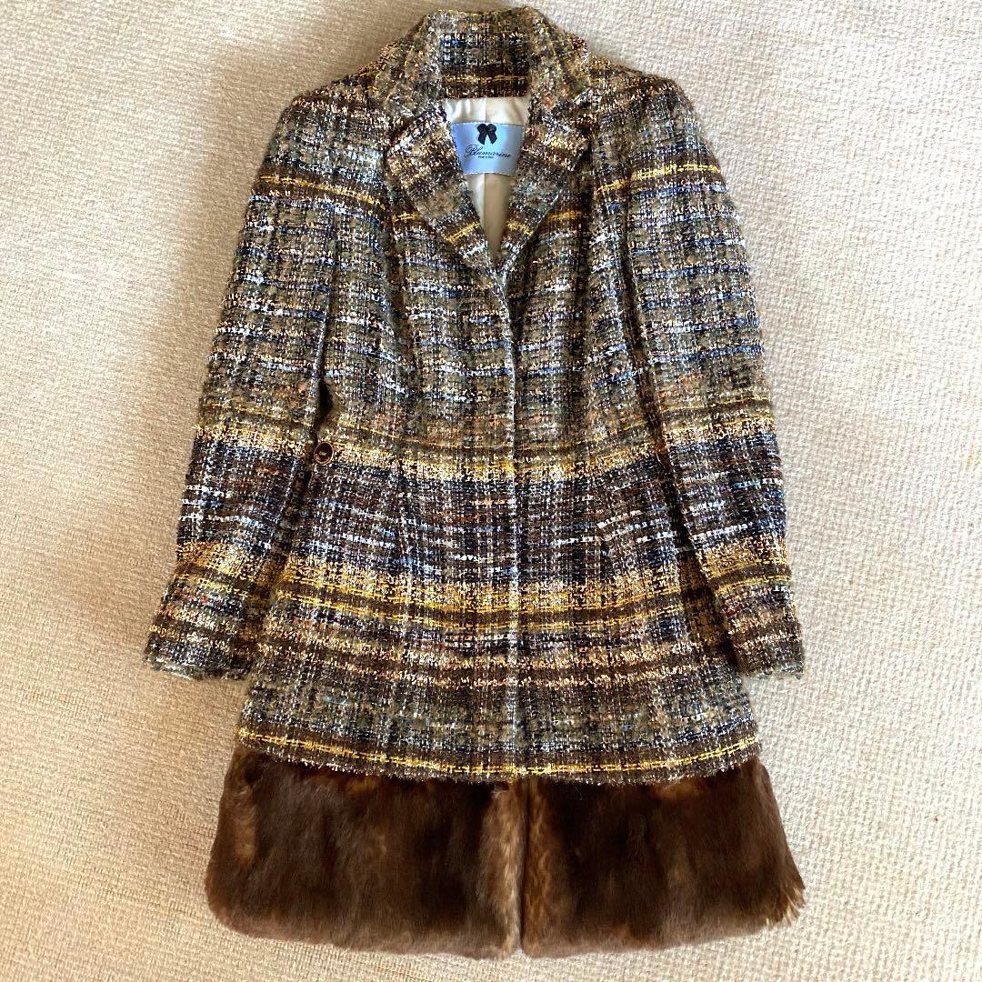 美品【Blumarine ブルマリン】ライナー付ゴールド茶系ジャケット　ファー付