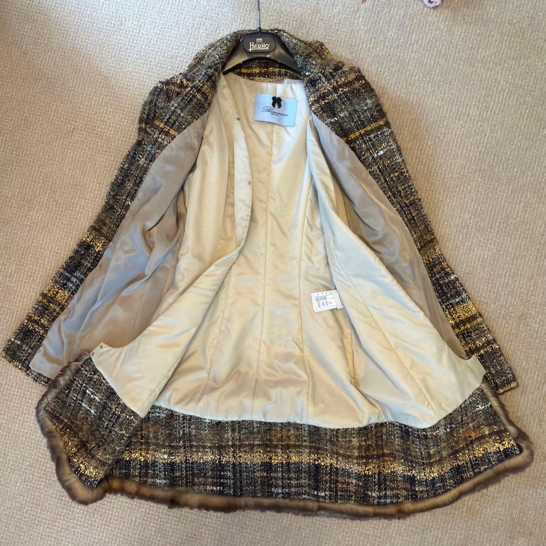 美品【Blumarine ブルマリン】ライナー付ゴールド茶系ジャケット　ファー付