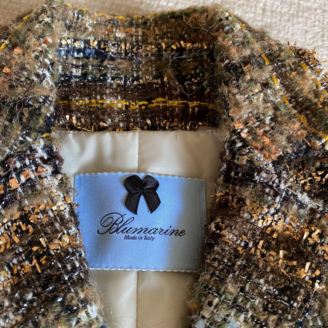 美品【Blumarine ブルマリン】ライナー付ゴールド茶系ジャケット　ファー付