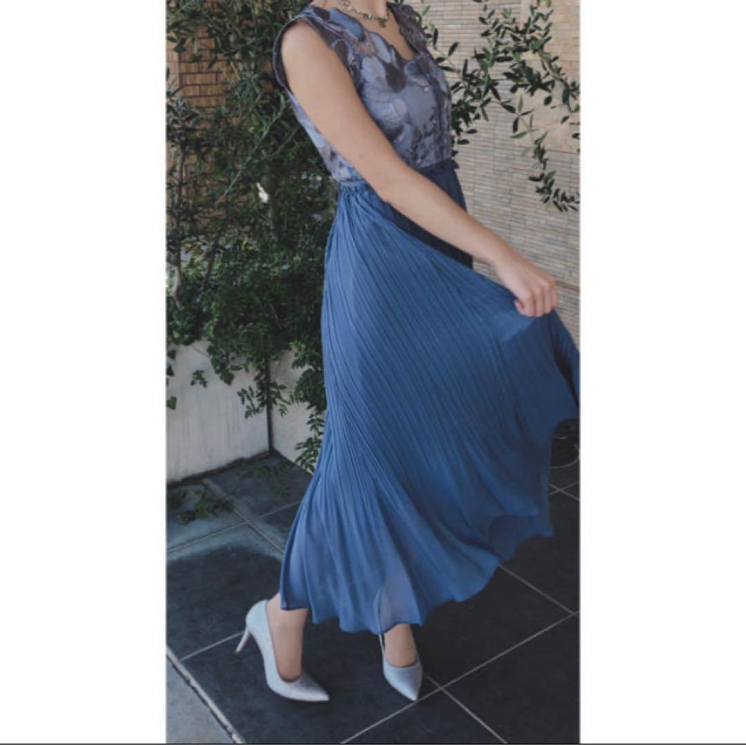 【美品】FRAY I.D エンブロイダリーシフォンコンビドレス　結婚式　水色