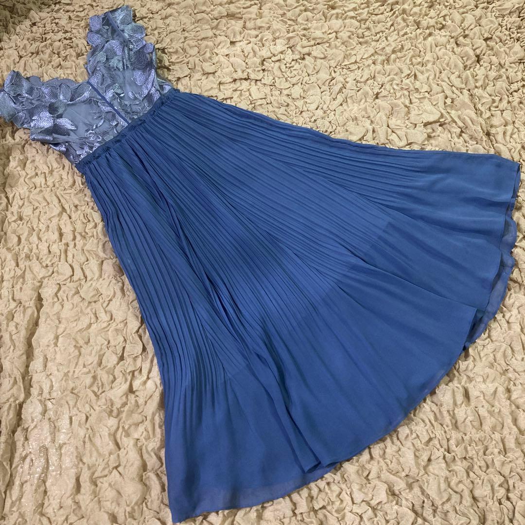 【美品】FRAY I.D エンブロイダリーシフォンコンビドレス　結婚式　水色